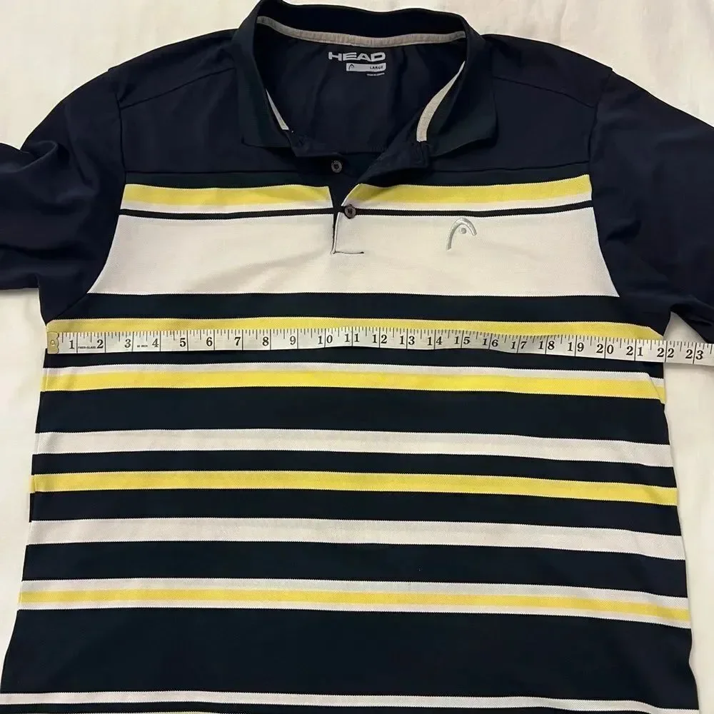 HEAD Tennis Golf Performance Polo Navy Yellow Striped Men’s Large
